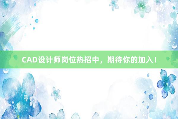 CAD设计师岗位热招中，期待你的加入！